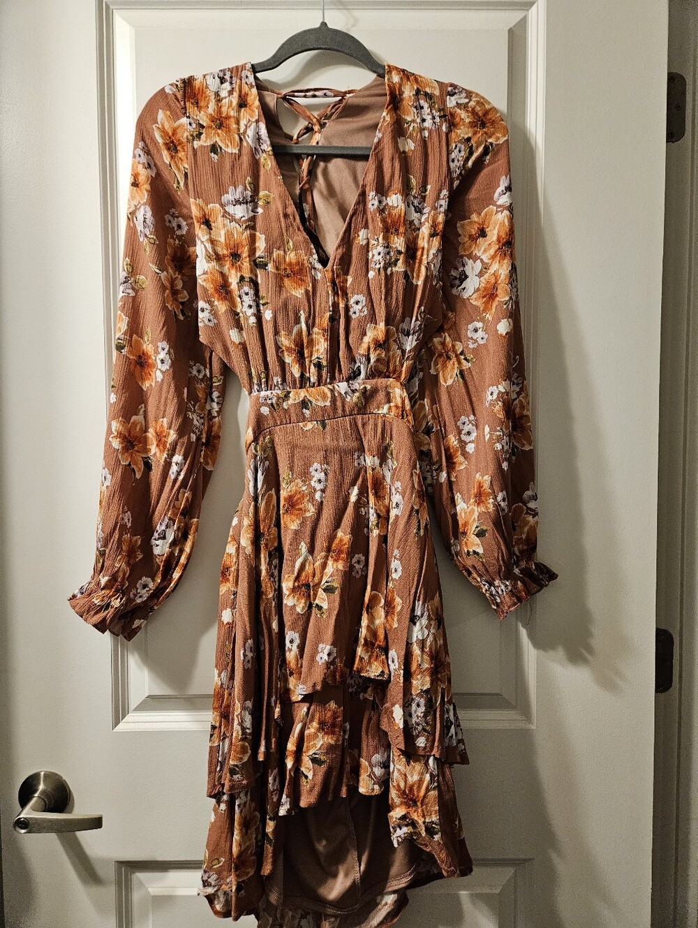 Alter'd State Women's Rust Floral V-Neck Long Sleeve Dress** New With Tag